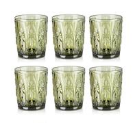Joeyan Lot de 6 Verres à Eau Vert, 320ml Verres à Jus et Soda, Moderne Verres à Boire Décoré en Géométrique Relief, Verre de Table Pour Eau Gazeuse Orangeade Apéritif et Bière, Lavable Lave-Vaisselle