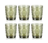 Joeyan Lot de 6 Verres à Eau Vert,320ml Verres à Jus et Soda,Vintage Verre à Boire Design en Tournesol Floraux Relief,Verre de Table Pour Eau Gazeuse Orangeade Apéritif et Bière,Lavable Lave-Vaisselle