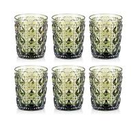 Joeyan Lot de 6 Vert Verres à Eau,320ml Verres à Jus et Soda,Moderne Verres à Boire Décoré en Gemmes Relief,Verre de Table Pour Eau Gazeuse Orangeade Limonade Apéritif et Bière, Lavable Lave-Vaisselle