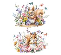 Joeyan Stickers Meubles, Aquarelle Animaux Rub on Transfert pour l'artisanat, 2 Grandes 43x30cm, Utilisé sur Bois, Verre, Métal, Toile, Papier Porcelaine et Plastique, Ecureuils en Grappe de Fleurs