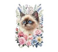 Joeyan Stickers Meubles,Grand 42x30cm,Rub On Sticker Mignons Chats,Autocollant de Transfert Esthétique pour Bricolage & Décoration DIY sur Bois Verre Métal Porcelaine Papier Plastique,Chat en fleur