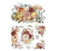Joeyan Stickers Meubles, Transferts à Frotter Pour Artisanat, Bouquets BOHO, 2 Grandes Feuilles 43 x 30CM, Utilisables sur Bois Verre Métal Toile Porcelaine Papier et Plastique, Saison du Champagne