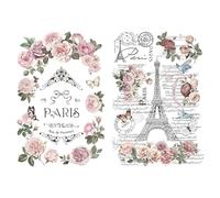 Joeyan Stickers Meubles, Transferts Floraux à Frotter pour l'artisanat, 2 Grande Feuilles de Rose Aquarelles 42x30cm, Utilisés sur Bois Verre Métal Toile Porcelaine Papier Plastique, Paris romantique