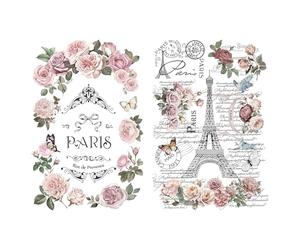 Joeyan Stickers Meubles, Transferts Floraux à Frotter pour l'artisanat, 2 Grande Feuilles de Rose Aquarelles 42x30cm, Utilisés sur Bois Verre Métal Toile Porcelaine Papier Plastique, Paris romantique