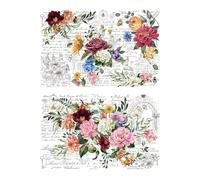 Joeyan Stickers pour Meubles, Transfert de Fleurs Aquarelles pour l'artisanat, Grand 43x30cm, 2 pièces, Utilisé sur Bois, Verre, Métal, Toile, Porcelaine, Papier et Plastique, Pivoines et bâtiments