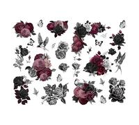 Joeyan Stickers pour Meubles, Transfert de Fleurs Aquarelles pour l'artisanat, Grand 43x30cm, 2 pièces, Utilisé sur Bois,Verre, Métal, Toile, Porcelaine, Papier et Plastique, Rose Funeste Gothique