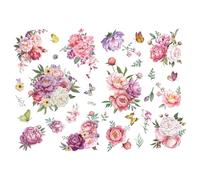 Joeyan Stickers pour Meubles, Transfert de Fleurs Aquarelles pour l'artisanat, Grand 43x30cm, 2 pièces, Utilisé sur Bois, Verre, Métal, Toile, Porcelaine, Papier et Plastique, Belle Fleur de Pivoine