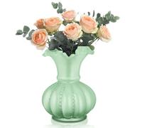 Joeyan Vase Décoratif,Grand 20cm Vert Vases à Fleurs en Verre Vintage,Fait à la Main,Centres de Table,Vase sur Pied épais Coloré pour Décorer Les Tables de Mariage,Maison Rustique,Salon,Bureau,Ferme