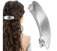 Joez Wonderful Barrettes à cheveux françaises ovales argentées de 7,6 cm, grande barrette en métal pour femme, accessoires de cheveux vintage formels pour mariage, bal, cheveux longs, épais (argenté)