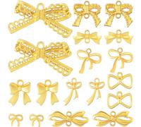 Joez Wonderful Lot de 18 breloques en forme de nœud en laiton avec anneaux ouverts, pendentifs en forme de nœud plaqué or 18 carats pour loisirs créatifs, colliers, bracelets, bijoux (9 styles)