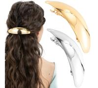 Joez Wonderful Lot de 2 grandes barrettes à cheveux ovales brillantes en métal pour femme, accessoires de cheveux vintage formels pour mariage, bal, cheveux longs et épais (doré + argent)