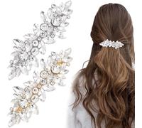 Joez Wonderful Lot de 2 pinces à cheveux en strass pour femme, épingles à cheveux en cristal brillant, barrettes à cheveux fantaisie pour mariage, mariée (doré, argenté)