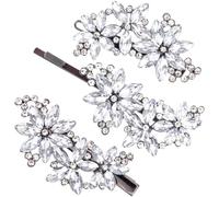 Joez Wonderful Lot de 3 pinces à cheveux en forme de fleur en cristal - Épingles à cheveux argentées avec strass - Coiffe de mariage pour mariée et femme (3 styles)