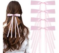 Joez Wonderful Lot de 4 barrettes à cheveux avec nœud à longue queue, accessoires pour cheveux pour femme (rose)