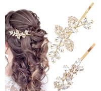 Joez Wonderful Lot de 4 pinces à cheveux avec strass et feuille de cristal, accessoires de cheveux de mariée, barrettes à cheveux pour femme, demoiselles d'honneur, mariée (doré, 2 styles)