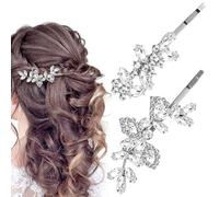 Joez Wonderful Lot de 4 pinces à cheveux avec strass et feuille de cristal, accessoires de cheveux de mariée, barrettes à cheveux pour femme, demoiselles d'honneur, mariée (argent, 2 styles)