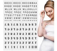 Joez Wonderful Lot de 6 feuilles de tatouages temporaires de lettres, autocollants imperméables, autocollants de lettres de l'alphabet assorties, autocollants noirs pour tatouages temporaires pour