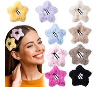Joez Wonderful Lot de 9 pinces à cheveux en forme d'étoile pelucheuse, barrettes antidérapantes en forme d'étoile - Accessoires à cheveux pour femme (9 couleurs)