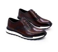 Jofeat Chaussures Décontractées Cuir Vache Homme Faites à La Main Confortables Antidérapantes Mariage Rendez-Vous Bureau 8806A6,Café,Taille Homme 42 EU
