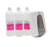 Jofel AT30270 Aitana Distributeur de Savon Blanc + 3 litres de Savon Gel shampooing Aloe, Rechargeable d'une capacité de 0,9 l, Valve Anti-Corrosion et Anti-Goutte, boîtier ABS