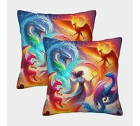 JOFHYYSIE DragónImpresión 3DFundas Para Almohada Poliéster45x45cmJuego De 2 Cuadrados Resistentes Para CASA, Silla