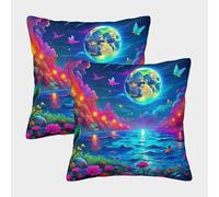 JOFHYYSIE Lago LunaImpresión 3Dfundas De Almohada Decoración45x45cmJuego De 2 Cuadrados Resistentes Para Terraza
