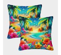 JOFHYYSIE Paisaje costeroImpresión 3Dfundas De Almohada Decoración40x40cmJuego De 2 Cuadrados Resistentes Para Terraza