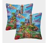 JOFHYYSIE Paisaje costeroImpresión 3Dfundas De Almohada Decoración40x40cmJuego De 2 Cuadrados Resistentes Para Balcón, CASA