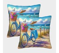 JOFHYYSIE Paisaje costeroImpresión 3Dfundas De Almohada Poliéster50x50cmJuego De 2 Cuadrados Resistentes Para Jardín, Terraza
