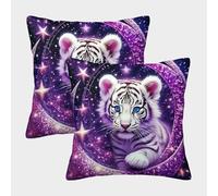 JOFHYYSIE Tigre BlancoImpresión 3DFundas Para Almohada Decoración50x50cmJuego De 2 Cuadrados Resistentes Para Sala, Jardín