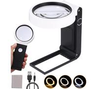 JOFLVA Loupe de Lecture, 25X 6X Loupe LED, Loupe Grossissante avec 18 LED et Support, Loupe Eclairante à Main, Loupe Lumineuse Grossissante, Seniors, Malvoyant,Observation et Travaux Manuels