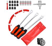JOFLVA Outil Levier De Pneu, Demonte Pneu, Demonte Pneu Moto, 3 CuillèRes Outil Pneumatique Levier, avec 3 Jantes Protecteurs Roue Cuillères Changement Kit Accessoires pour Auto Moto Vél.