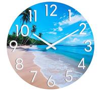 JoFomp Grandes horloges murales d'extérieur imperméables pour plage, terrasse, 25,4 cm avec verre, horloge murale d'extérieur à piles, horloge de piscine d'extérieur résistante aux intempéries