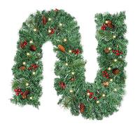 JOFONY Guirlande de Noël avec éclairage décoratif - 50 LED - 2,7 m - Guirlande de sapin - Blanc chaud - Guirlande lumineuse de Noël avec pommes de pin et baies - Décoration de Noël pour l'intérieur et