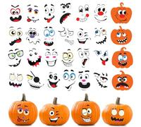 JOFONY Lot d'autocollants citrouille d'Halloween, bricolage pour enfants, avec 24 citrouilles et 24 autocollants pour le visage, décoration de fête d'Halloween
