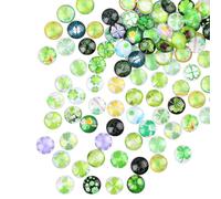 JOFONY Lot de 100 pierres porte-bonheur colorées en verre - 12 mm - Trèfle à quatre feuilles - Cabochons ronds en verre pour la fabrication de bijoux et la décoration de la maison