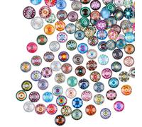 JOFONY Lot de 100 pierres porte-bonheur multicolores en verre - 12 mm - Couleur mélangée - Motif rétro européen - Cabochons en verre pour bricolage, artisanat, fabrication de bijoux, décoration de la