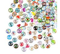 JOFONY Lot de 100 pierres porte-bonheur multicolores en verre - 12 mm - Couleurs mélangées - Arbre de vie - Cabochons en verre pour bricolage, artisanat, fabrication de bijoux, décoration de la maison