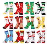 JOFONY Lot de 12 paires de chaussettes de Noël pour homme et femme - Chaussettes douillettes colorées - Motif de Noël - Chaussettes festives pour cadeaux de Noël (taille 35-42), 1, 35-42