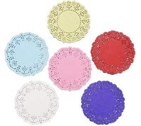 JOFONY Lot de 120 napperons en papier ronds, élégants, multicolores, 3,5 pouces, dentelle florale, pour table centrale et emballages cadeaux
