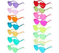 JOFONY Lot de 15 paires de lunettes de soleil sans monture en forme de cœur - Accessoire de costume pour carnaval, fête sur la plage, Noël