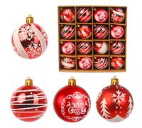 JOFONY Lot de 16 boules de Noël, 6 cm, pour sapin de Noël, décoration de sapin de Noël, rouge et blanc, à suspendre, vitrine d'arbres de Noël, intérieur et extérieur