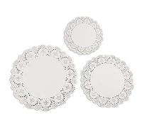 JOFONY Lot de 180 napperons en papier ronds - Blanc - Pour emballage de gâteaux, sous-tasses - Décoration de vaisselle de mariage (9 cm/11,5 cm/14 cm)