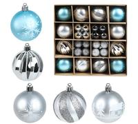 JOFONY Lot de 44 boules de Noël - 6 cm et 3 cm - Bleu et argenté - Pour l'intérieur et l'extérieur