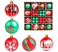 JOFONY Lot de 44 boules de Noël - 6 cm et 3 cm - Rouge et vert - Pour l'intérieur et l'extérieur