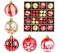 JOFONY Lot de 44 boules de Noël, Décoration Noel - 6 cm et 3 cm - Boules de Noël rouges et dorées - Pour l'intérieur et l'extérieur