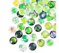 JOFONY Lot de 50 pierres porte-bonheur colorées en verre - 25 mm - Trèfle à quatre feuilles - Cabochons ronds en verre pour la fabrication de bijoux et la décoration de la maison