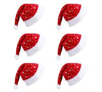 JOFONY Lot de 6 Bonnets de Noël pour Adulte avec Motif Pentagramme, Bord en Peluche, Chapeau de Père Noël, Costume pour Fête, Décoration