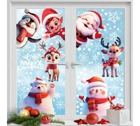 JOFONY Lot de 8 feuilles d'autocollants de Noël pour fenêtre, flocons de neige, Père Noël, élan, pour décoration de fenêtre, portes, vitrines
