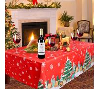 JOFONY Nappe de Noël - Rectangulaire - Pour dîner de Noël, tables à manger, pique-niques, intérieur et extérieur - Rouge - 150 x 220 cm